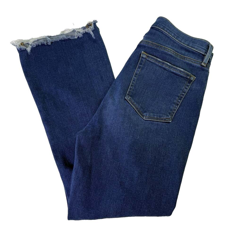 LOFT The Kick Crop Jeans Size 30 / 10 High Rise Raw Cut Hem Stretch Blue Denim